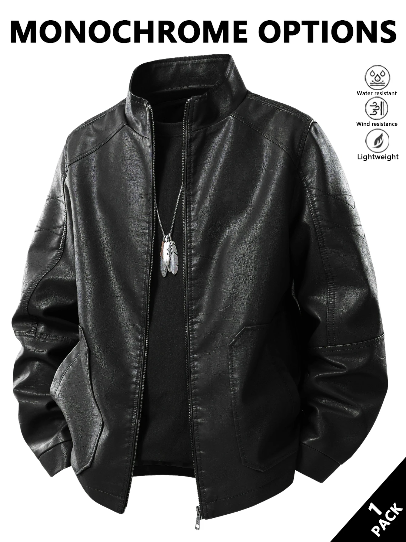 Herren-Lederjacke mit Stehkragen, langlebig und stilvoll, Stehkragen bietet ordentlich aussehen, geeignet für leichte Geschäfts am Arbeitsplatz, tägliches Einkaufen, Wochenendausflüge, Pendeln, Freizeitversprechen, kurze Reisen