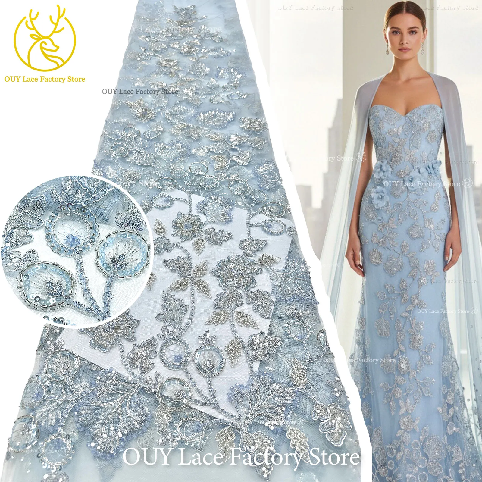 Neuester Stil Schweizer handgefertigter DIY-Stickerei-Blumenspitzenstoff, hochwertiger afrikanischer Perlen-Spitzenstoff für Hochzeitskleid-Design – Detail 5