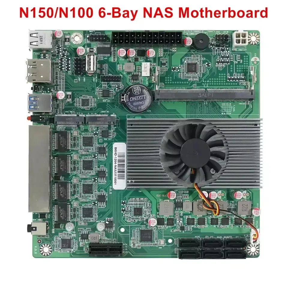 

BKHD 4*2,5G Nics 6-выходная материнская плата NAS Intel N150 N100 6*SATA3.0 2*M.2 NVMe 1*PCIE X1 1*DDR5 Маломощная материнская плата Firewall ITX