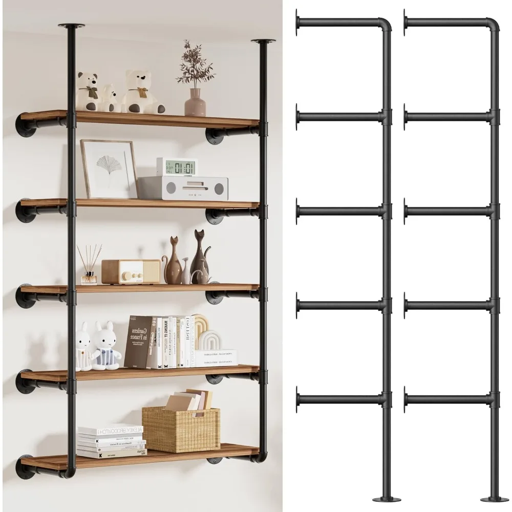 

Industrial Iron Pipe Shelving Wall-Mount(No Plank): 5-Tier DIY Open Bookshelf - Iron Pipe Storage Shelves