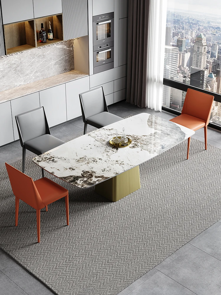 Italian minimalist slate dining table and chairs combination home rectangular light luxury bright noodle dining table