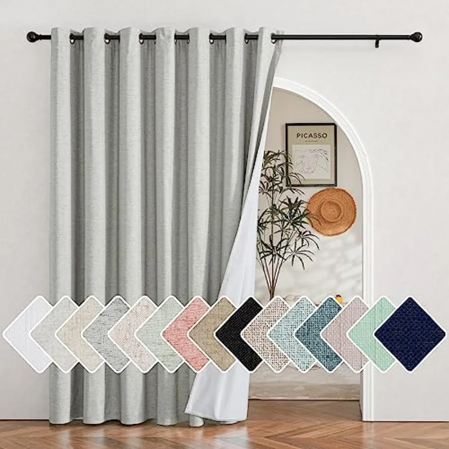 

Extra Wide 100% out Linen Curtain Panel Energy Smart and Noise Blocking Out out Thermal Insulated Drape for Shift Worker Bedroo