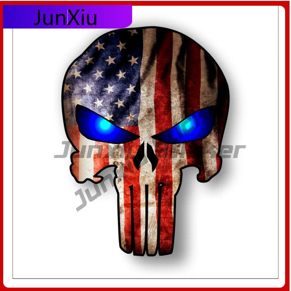 

Blue Eyed Personalized Skull With American Flag Sticker Waterproof Decal Scratch-proof Exterior Car Laptop Trolley Case Motorcyc