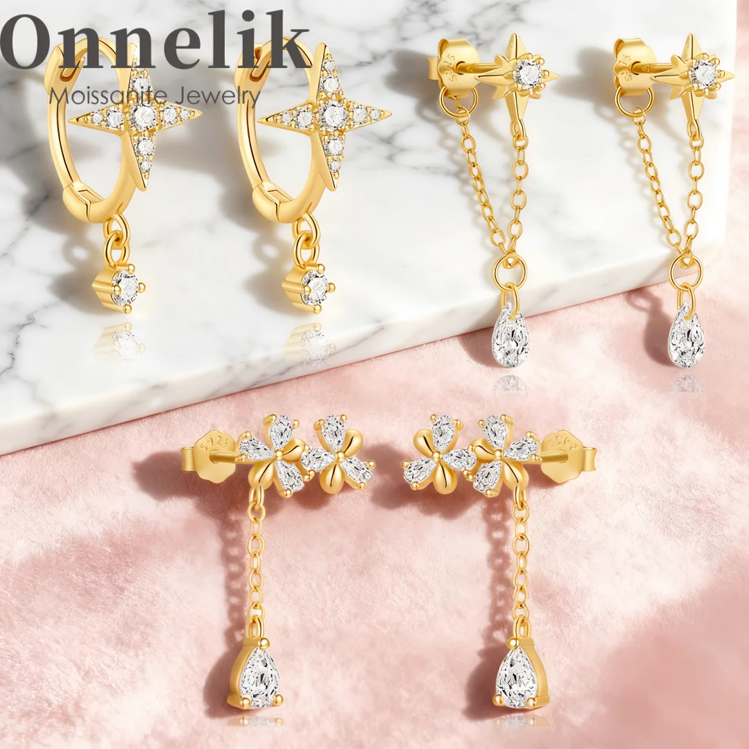 

Onnelik S925 Серебряные серьги со звездами и цирконием, элегантные штабелируемые серьги-гвоздики с цветком для женщин, классический стиль, на день рождения, на каждый день
