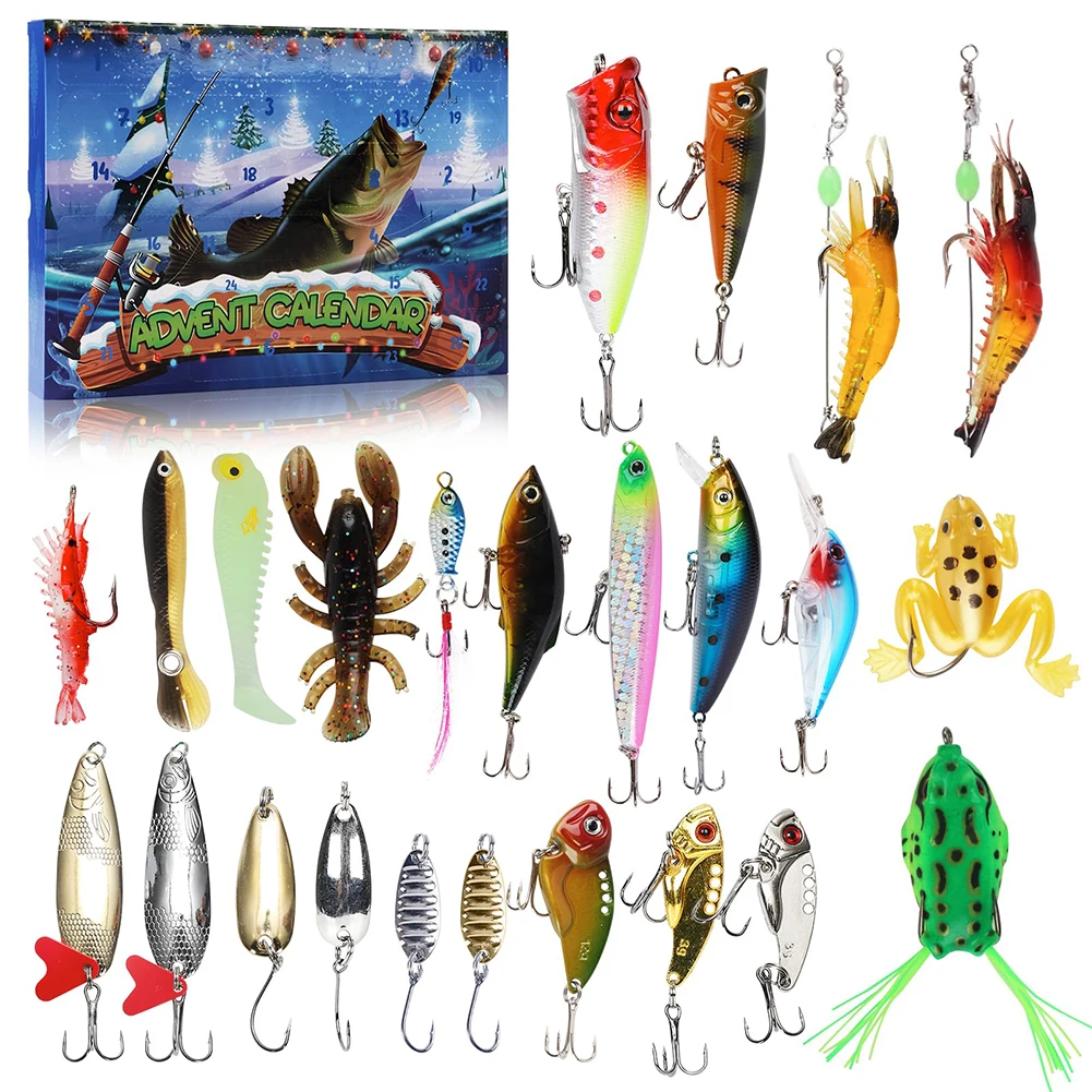 32.28*22.71*2.49cm Fish Lure Set 24 Days Fishing Lures Set 24 Days Of Fishing Lures 3D Eyes Design Cool Fishing Accessories