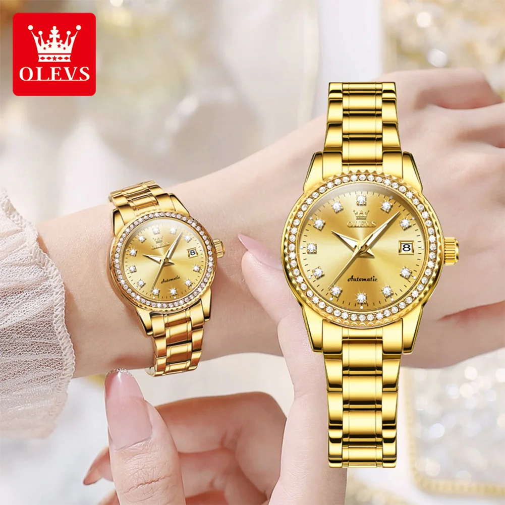 OLEVS 7003 Womens Watch Elegant Luxury Mechanical Watch Scale Waterproof Luminous Automatic Date Ladies Watch Gift Box