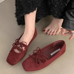 Loafers Women Shoes Bow Casual Flats Mary Jane Trend Walking Comfort Suede Autumn New Woman Shoes Fashion Zapatillas Mujer