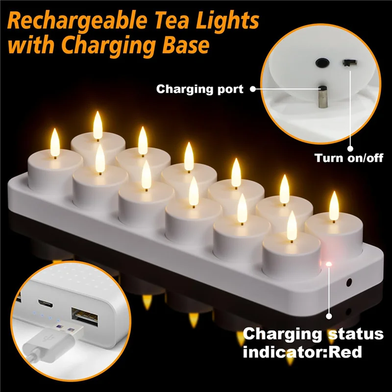 

【Price-Drop!】Rechargeable Tea Lights Candles, 48 Pcs Rechargeable Candles With Remote Charging Base, LED Flameless Candles