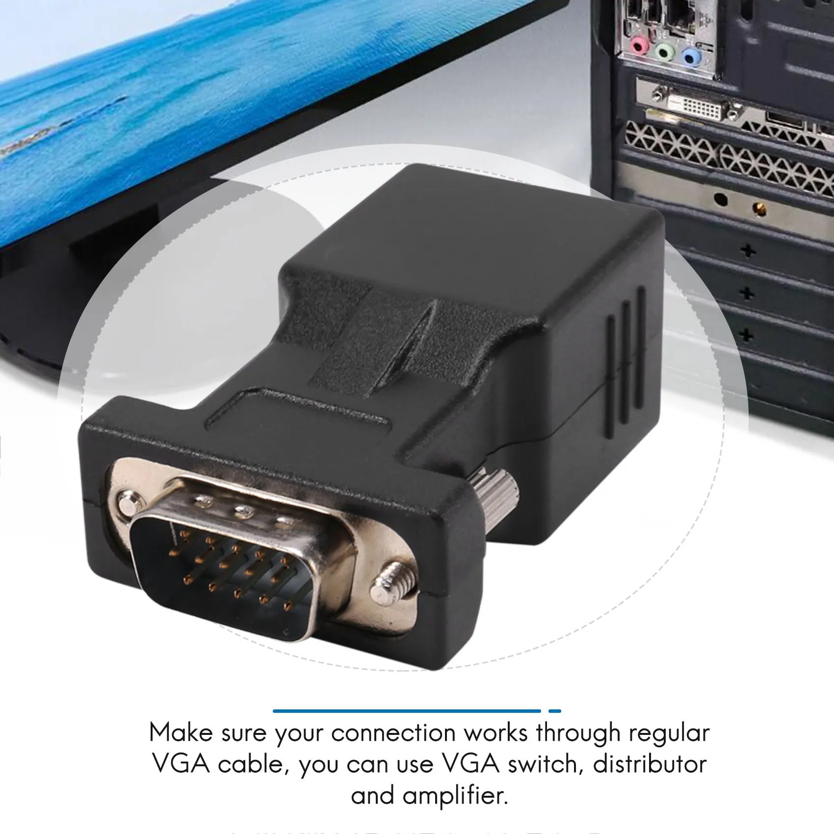 VGA Extender Male To LAN CAT5 CAT6 RJ45 Network Cable Adapter