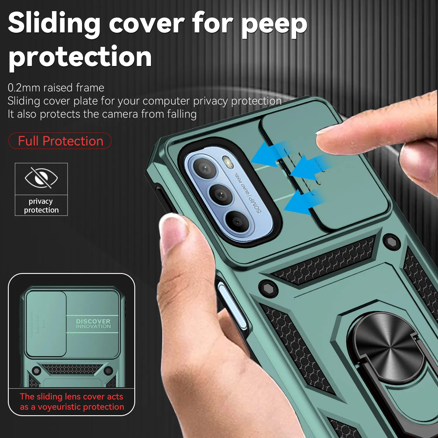 Slide Window Lens Protect Armor Phone Case for Motorola G31 Moto G32 Magnetic Metal Ring Rotating Holder Back Cover