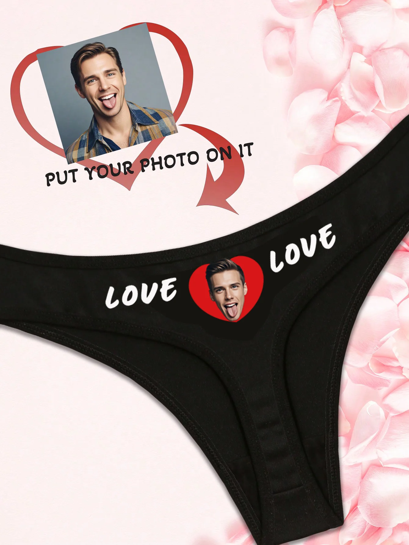 Customizable Sexy Low-Waist Briefs with Couple's Avatars And Love Letter Print for Men Women Perfect for Valentine's Day Christm