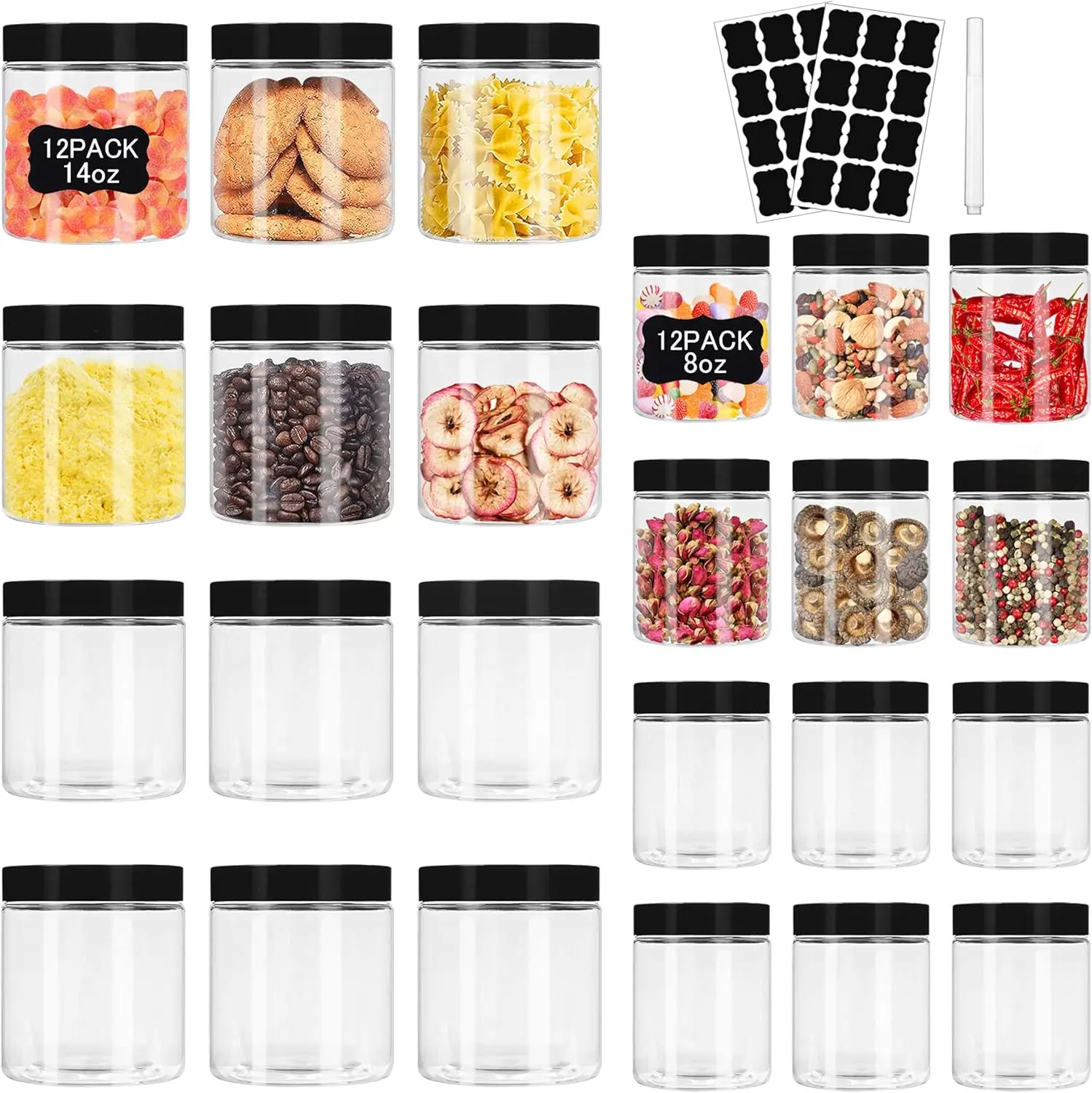

Plastic Jars with Lids 8 oz & 14 oz 24Pcs Clear Slime Storage Containers Airtight Leak Proof Screw On Lids Food Grade Durable