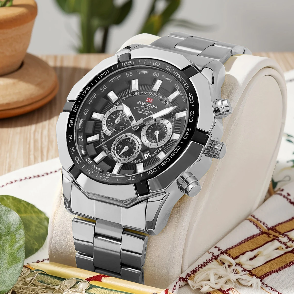 

Новинка 2023 года, черные мужские часы из нержавеющей стали в деловом стиле, 46,5 мм, водонепроницаемые кварцевые часы, оригинальные кварцевые часы для мужчин