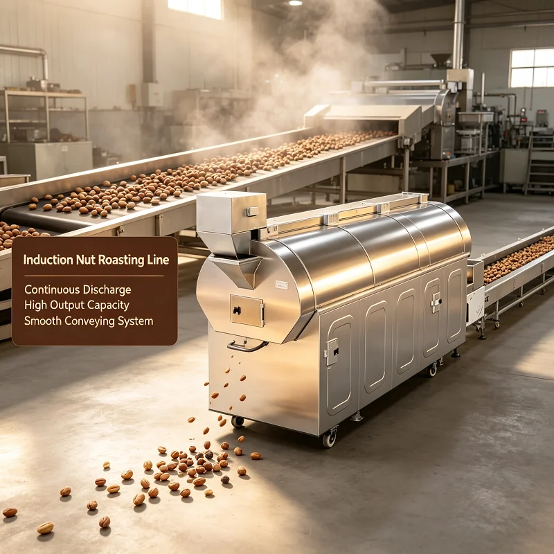 Induction Nut Roasting Line Industrial Nut Processing Equipment for Cashew Peanut Almond Walnut Food Manufacturing Plant