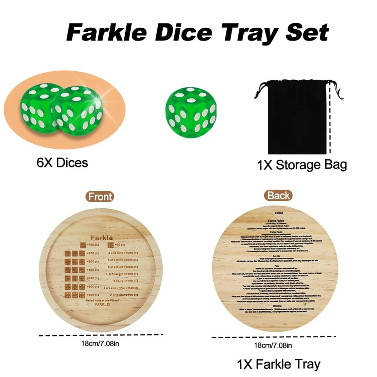 A92U_Dice Game Tray Wooden Classic Dice Game with Tray Dice Dish Family Game Exciting Games for Adults Kids Includes Six Dice