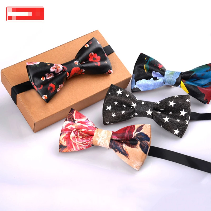 7*12cm Floral Man Bowtie Shirt Accessories Wedding Groom Best Man Fashion Pu Bow Ties for Men Elegant Mens Ties Luxury Men's Tie