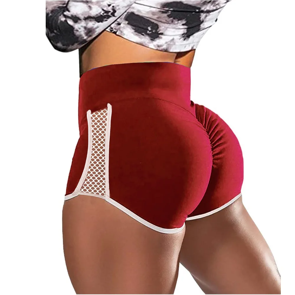 Summer High Waist Side Hollow Out Sport Shorts Fashion Slim Fit Short Women Stitching Stretchy Short for Run Exercise Yoga