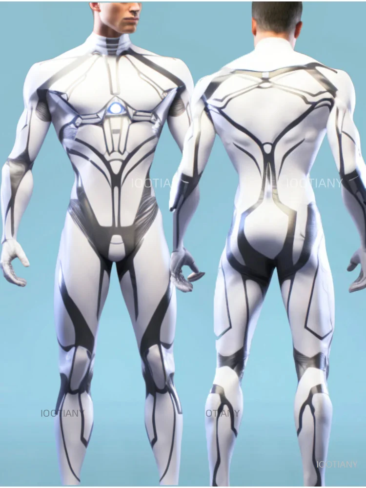 

Halloween Party Mecha Cyberpunk Bodysuit Men's One-piece Zentai Jumpsuit Cosplay Carnival Costume Lycra Stretch Stage Tight 2025