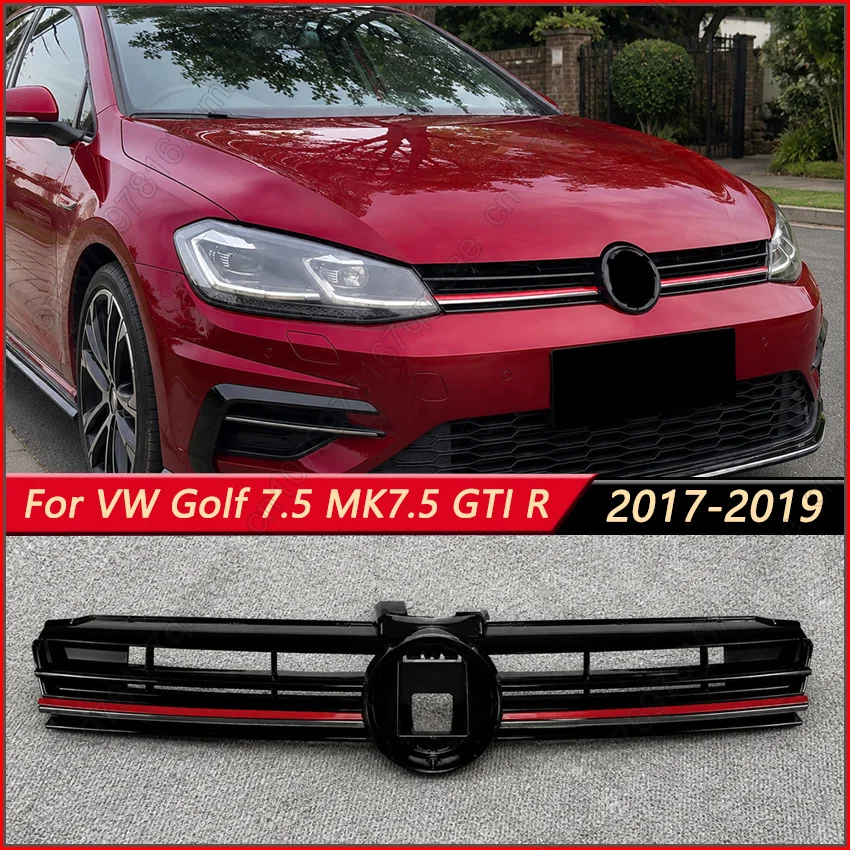 For Volkswagen VW Golf 7.5 MK 7.5 GTI R 2017-2019 R Style With Light LED Front Bumper Grille Mesh Car Tuning Modification Part