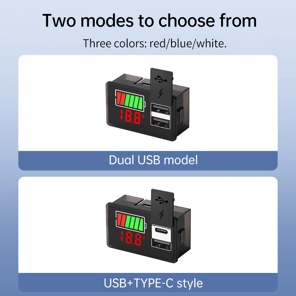 DC 8-30V Digital Display Battery Voltage Power Indicator USB+Type-C for ternary lithium battery/acid battery/iron lithium batter