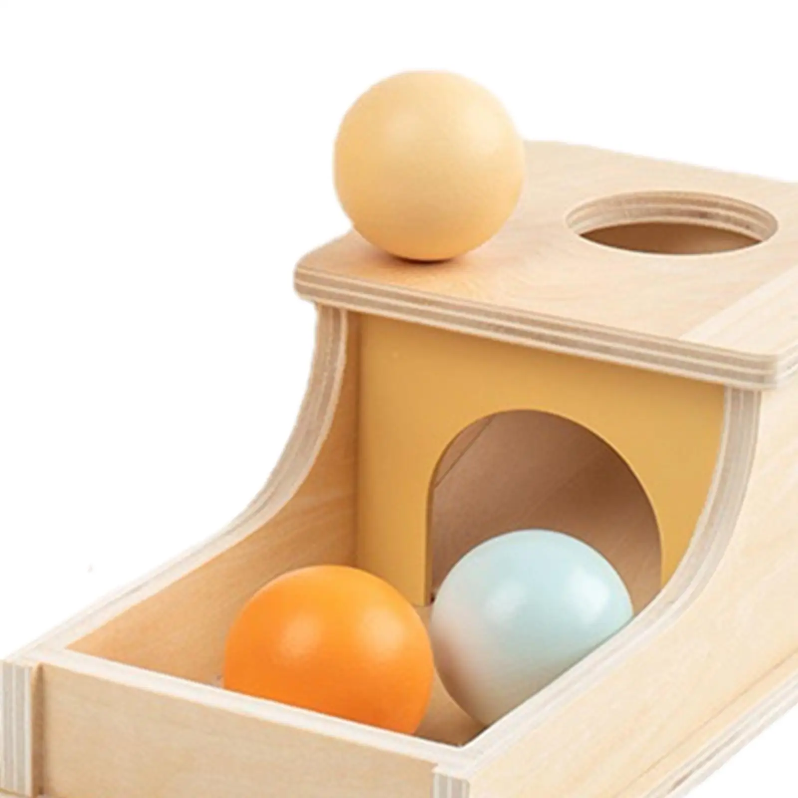 Wooden Object Permanence Box with Tray and 3 Balls for 1 Year Old Children