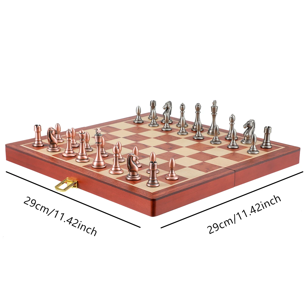 Zinc Alloy Antique Bronze Metal Chess Pieces 29cm/11.42inch High-Quality Solid Wood Foldable Board Game