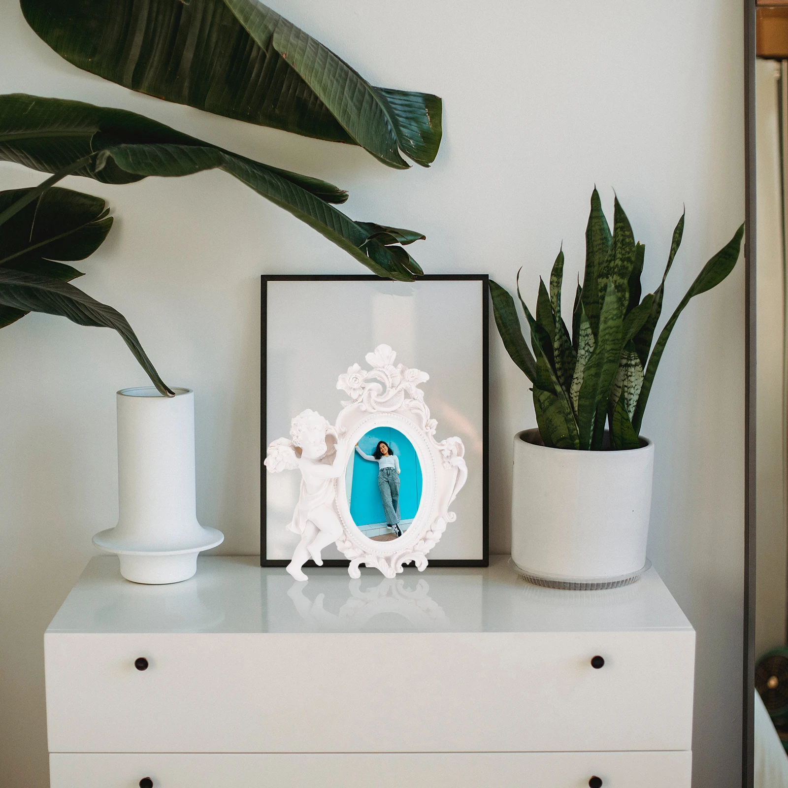 2 pçs anjo moldura de foto resina branca molduras de exibição vintage para decoração casa quarto sala estar durabilidade prática