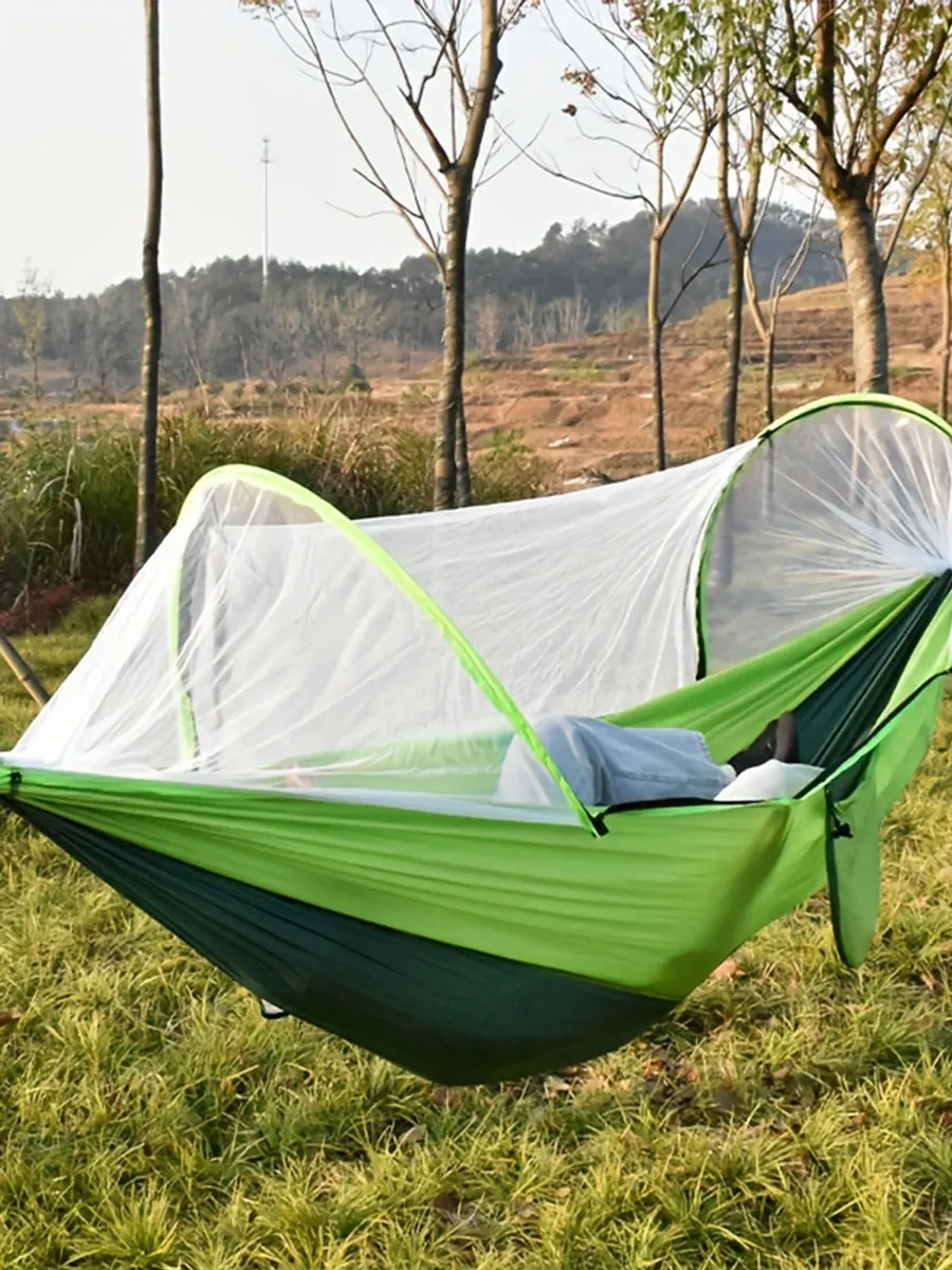 Automatic Quick-opening Mosquito Net Hammock Outdoor Camping Pole Hammock swing Anti-rollover Nylon Rocking Chair 270x140cm