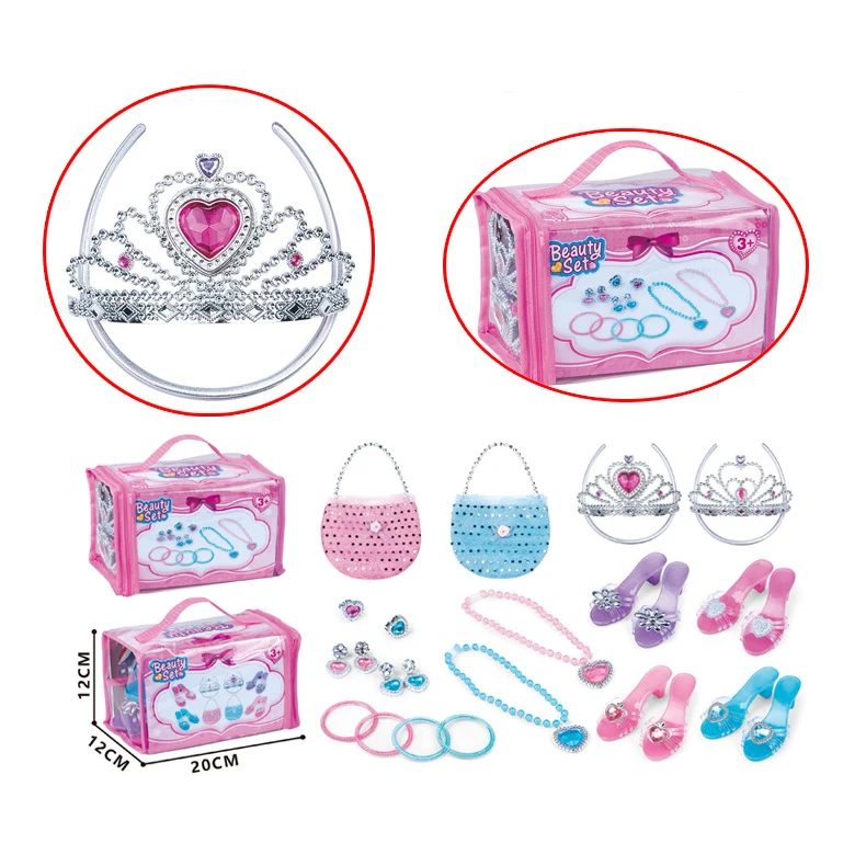 Children Girls Princess Set Play House Toys Creative Girls Costume Dress Up Hair Clips Crown Handbags Hair Accessories Set