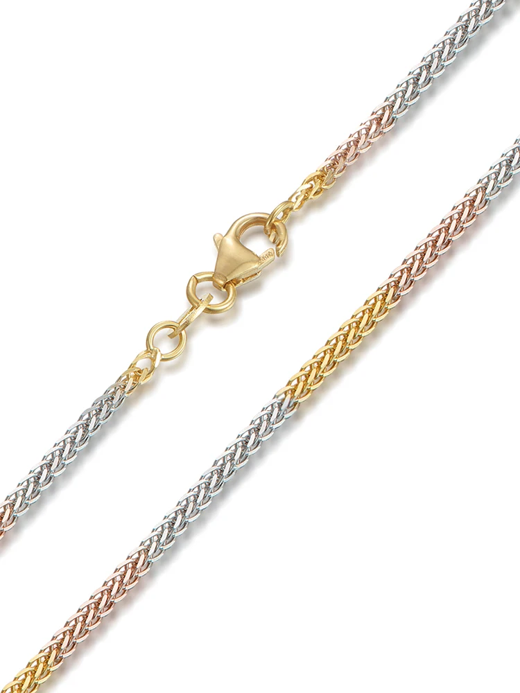 Authentic Pure 18K Multi-tone Gold Necklace Wheat Chain 16 inch 18inch Female Gold 1/1.2/1.4/1.8mm Gold Link Jewelry Gift