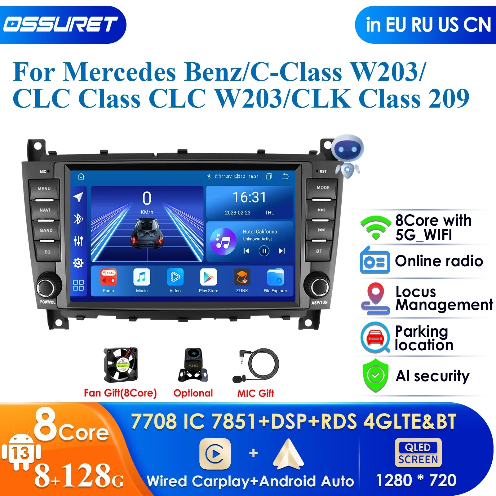 360 Camera 4G Carplay Android Autoradio Car Multimedia Player for Mercedes Benz C Class W203 C200 C180 C220 CLK240 CLK320 Stereo