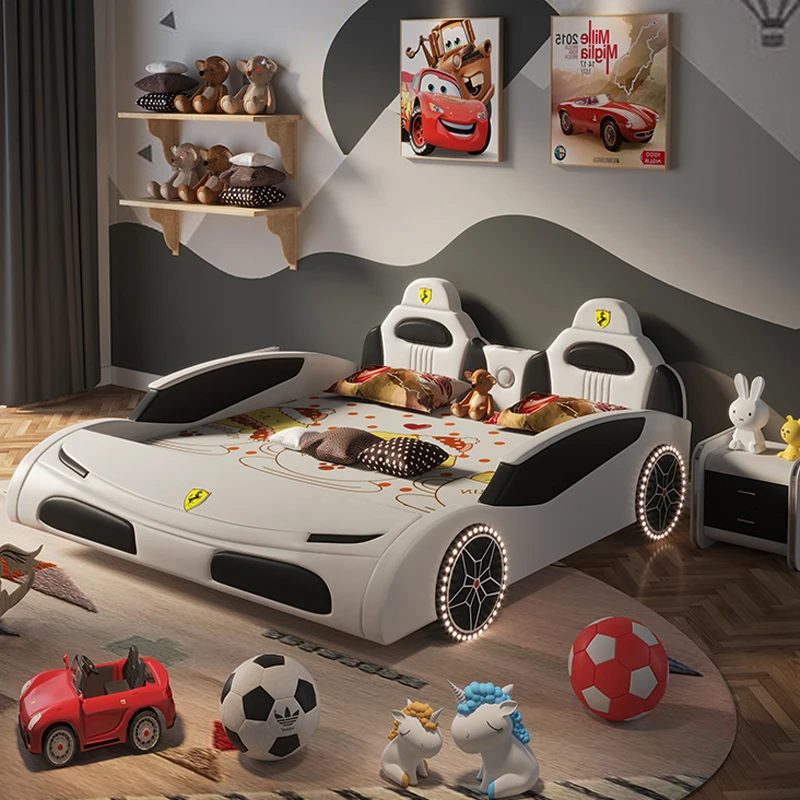 Car Shaped Children’s Bed For Boys And Girls Solid Wood Bedroom Furniture Multi-Colors Lovely Kid's Wooden Bed With Guardrail