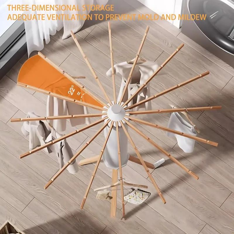 A Top Quality Folding Drying Rack Floor Standing Swivel Laundry Rack Tripod Drying Rack Balcony Bedroom Clothesline Mobile