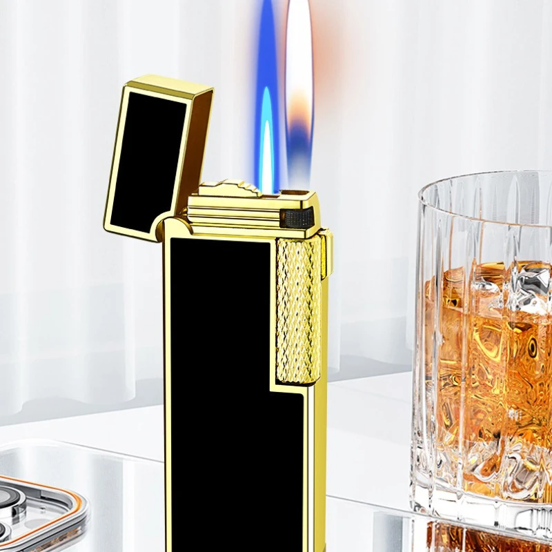

2025 New Windproof Side Pulley Ignition Dual-flame Inflatable Lighter Light Portable Direct-flame Lighter Business Men's Gift