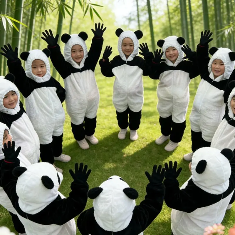 

Костюмы для косплея в стиле аниме с изображением панды, детский комбинезон с изображением животных, комбинезон для Хэллоуина, Рождества, школьных танцев (комбинезон + чехлы для обуви + перчатки)