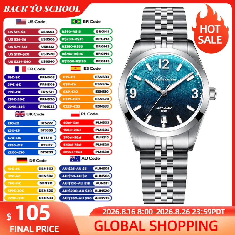 Luxury Watch Second Hand - ADDIESDIVE High Quality Luxury Mechanical Watch