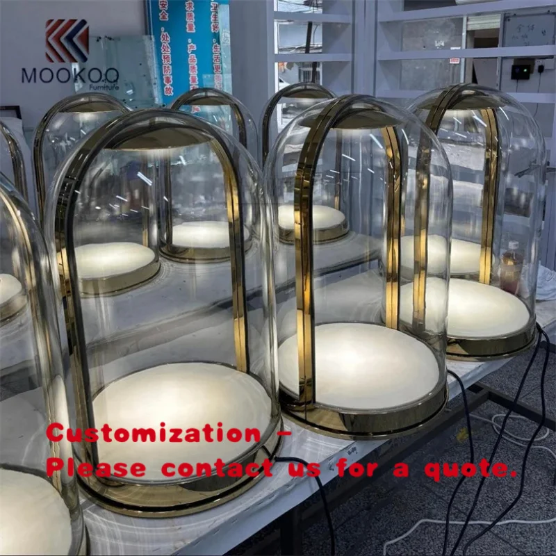 custom.Metal Ultra-Glass Display Cloches Jewelry Display Cabinet Jewelry Showcases with LED Lighting Luxury Product