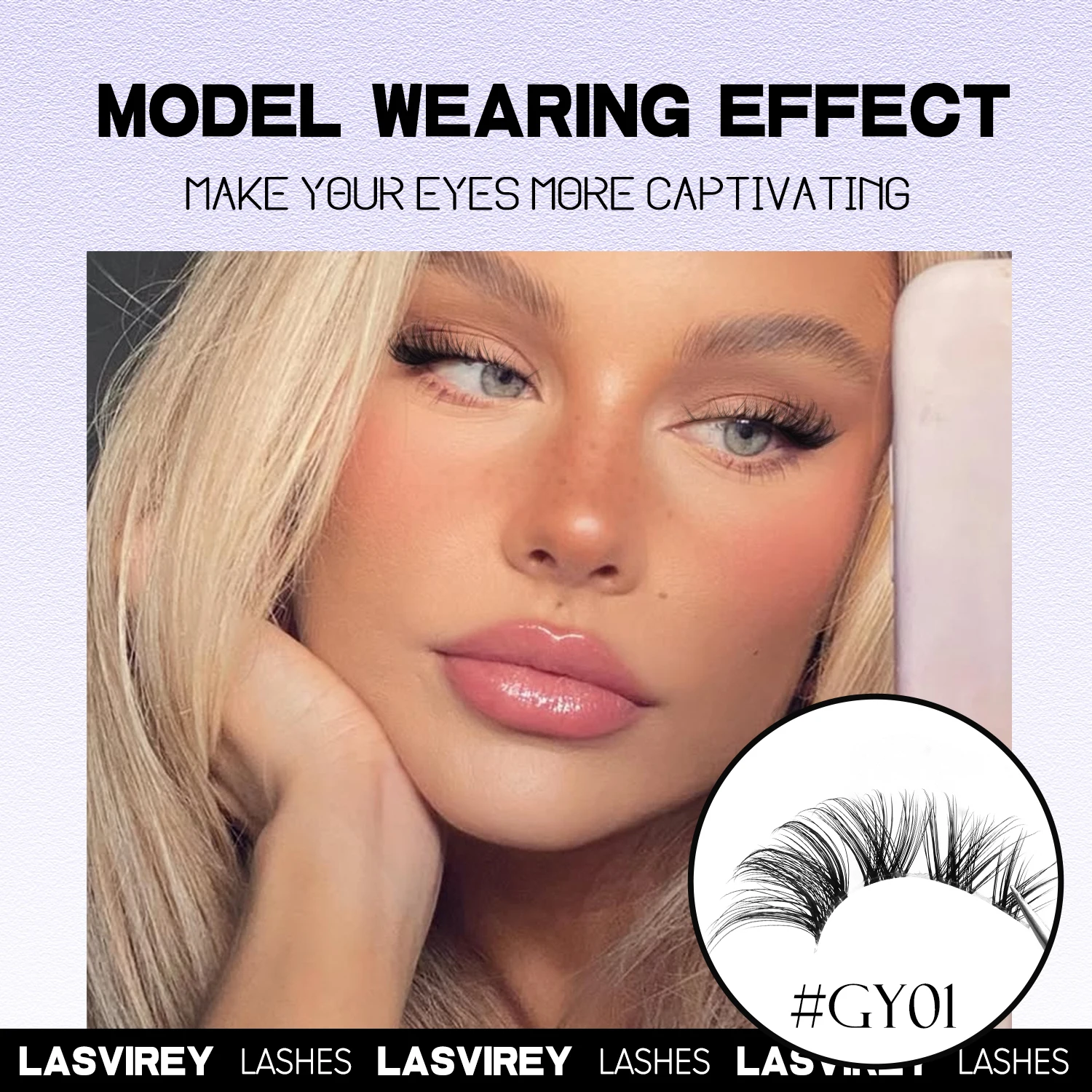 Lasvirey Cat Eye Ciglia Manga naturali Ciglia finte Stelo trasparente Ciglia a striscia completa Morbide arricciature naturali Estensione ciglia finte visone