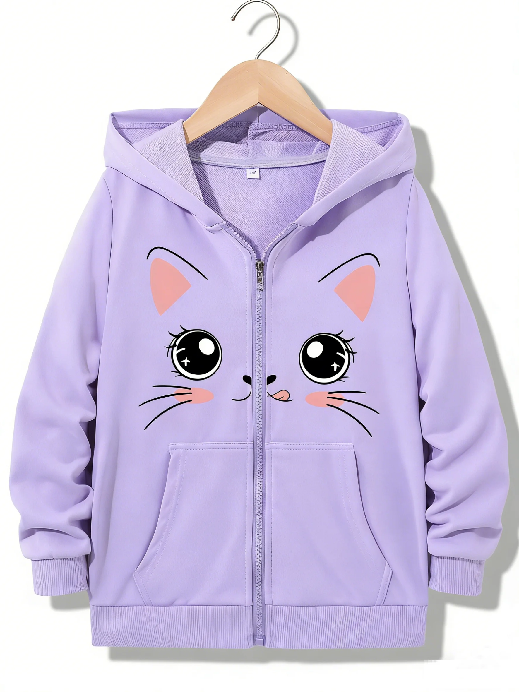 Kawaii Zipper Hoodie Fashionable Casual Trendy Cat Meme Letter Hoodies Jackets Boys Girls Y2k Zip Up Sweatshirt Spring Autumn