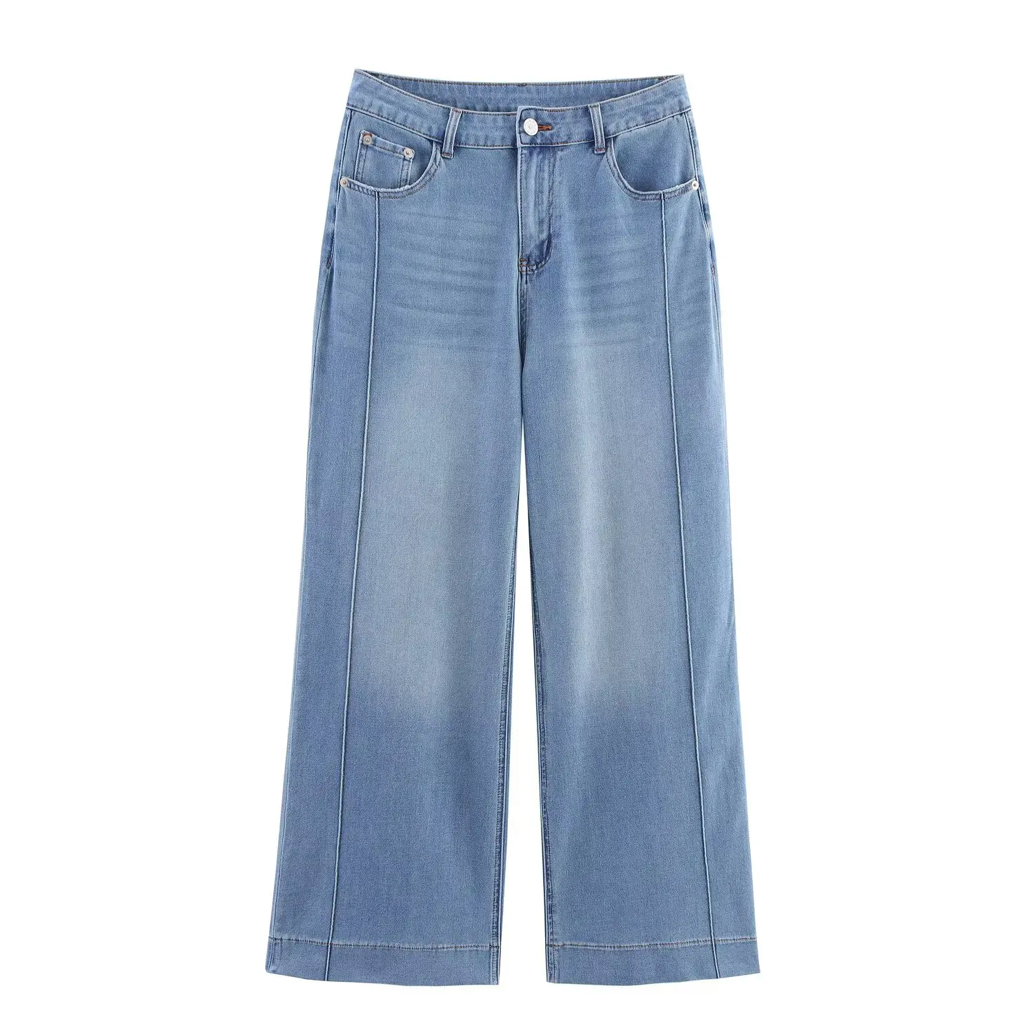 

2025 Women's new fashion pocket decoration loose comfortable wide leg jeans retro high waist side pocket women's jeans