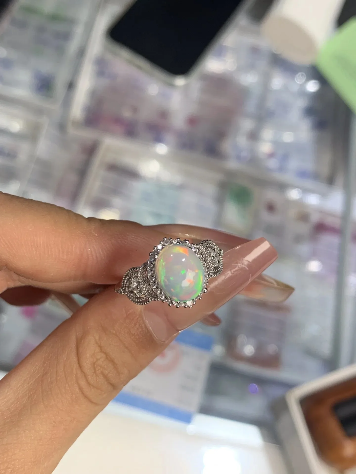 October Birthstone 100% Natural Opal Ring 8x10mm Silver 925 with 18k Gold Plating Best Gift for Women