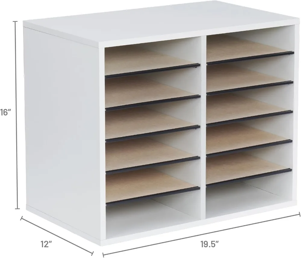 12-Compartment Adjustable Literature Organizer with Stackable Design, Gray Wood Mail Sorter for Office and Classroom Use