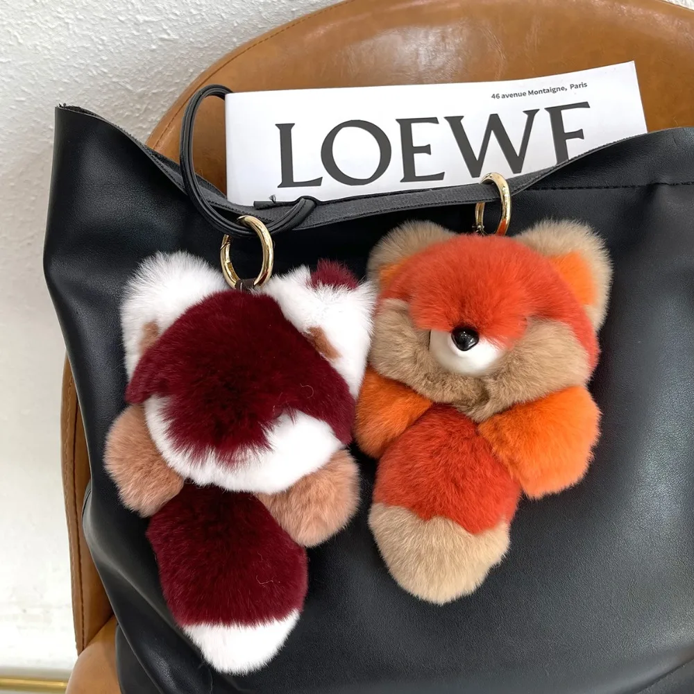 Real Fur Little Animal Plush Pendant Long Tail Colored Animal Doll Bag Pendant Ins Soft Fluffy Animal Keychain Backpack Decor