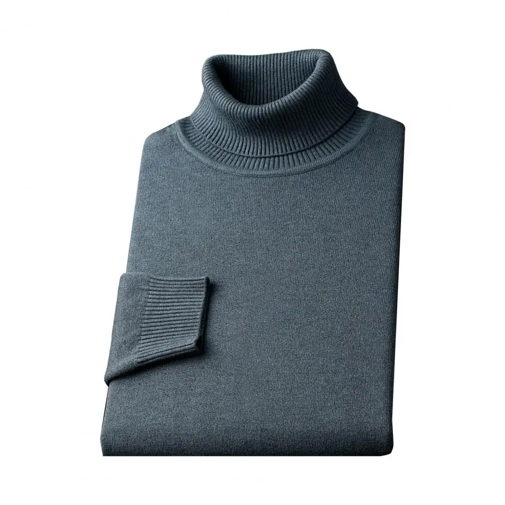 Lightweight Long Sleeve Top for Men Solid Color Sweater Men's High Collar Slim Fit Knitted Sweater for Winter Sports for School