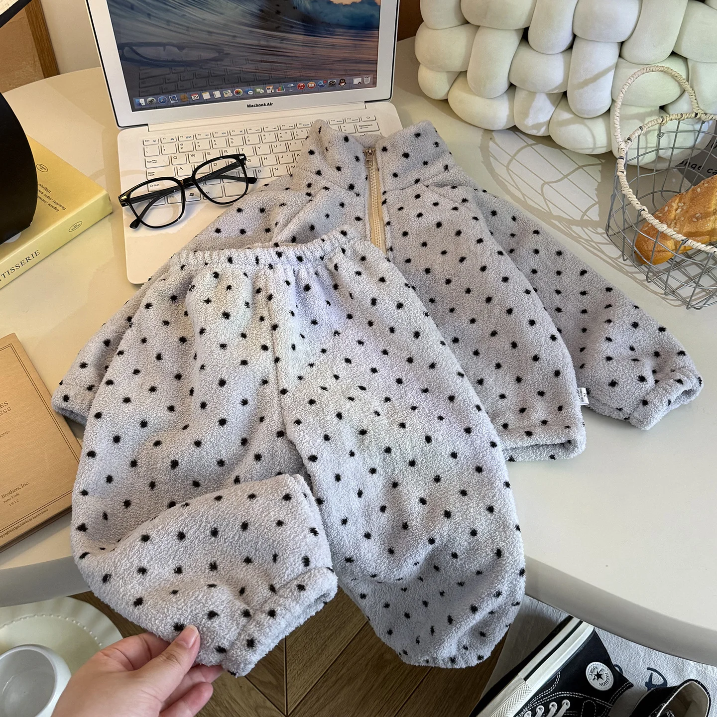 Toddler Suit Autumn Winter New Fair Isle Warm Thick Home Outdoor Suit Christmas Flannel Boy Girl Pajamas Loungewear Simple Child