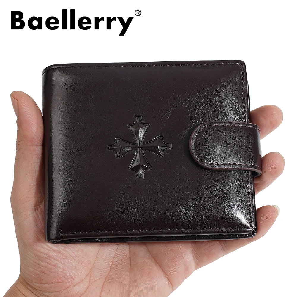 محفظة Baellerry للرجال من الجلد الطبيعي قصيرة ثنائية الطي، منظم أموال نقدي بسعة كبيرة مع فتحات بطاقات متعددة، حجب RFID