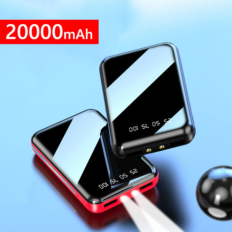 20000mAh Mini Power Bank Portable Charger Mirror Screen LED Digital Powerbank for iPhone Xiaomi Huawei Samsung External Battery