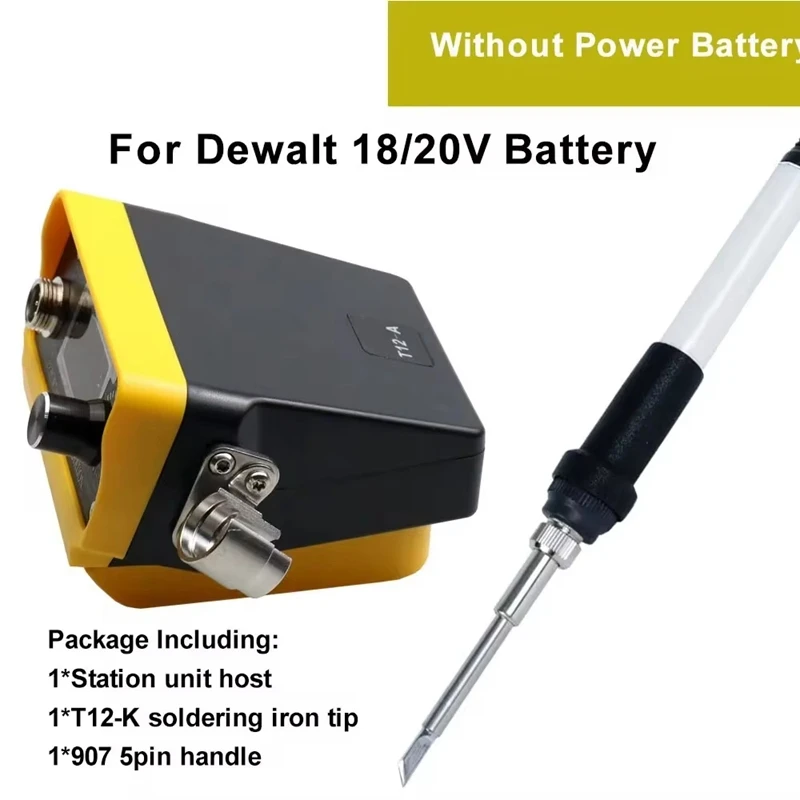 Estación de soldadura inalámbrica T12-A, soldador T12 de 72W para batería de iones de litio Dewalt de 18/20V para soldadura eléctrica de reparación DIY