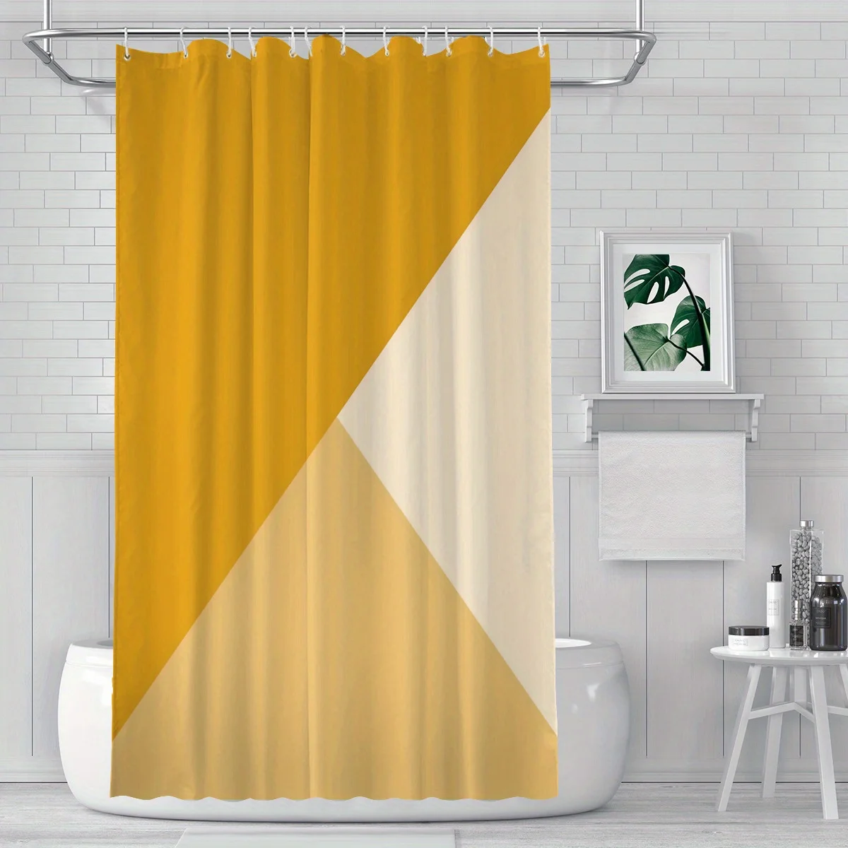 Mustard Yellow Geometric Gradient Shower Curtain – Modern Minimalist Design, Bold Color Block Art, Polyester, Includes Hooks