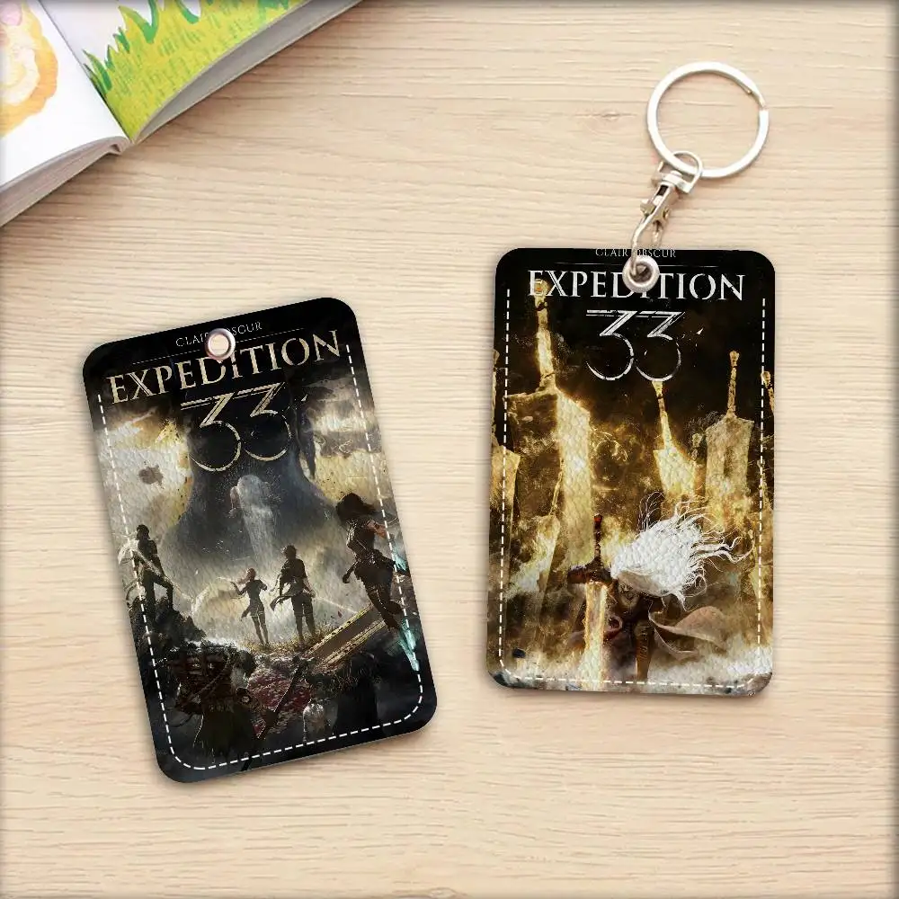 

C-Clair O-Obscur E-Expedition 33 1Pc PU Leather Card Holder Keychain Key Ring Door Lock Access Tags ID Card Case Keychain Card